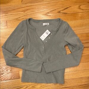 Gray Long Sleeve Henley Top